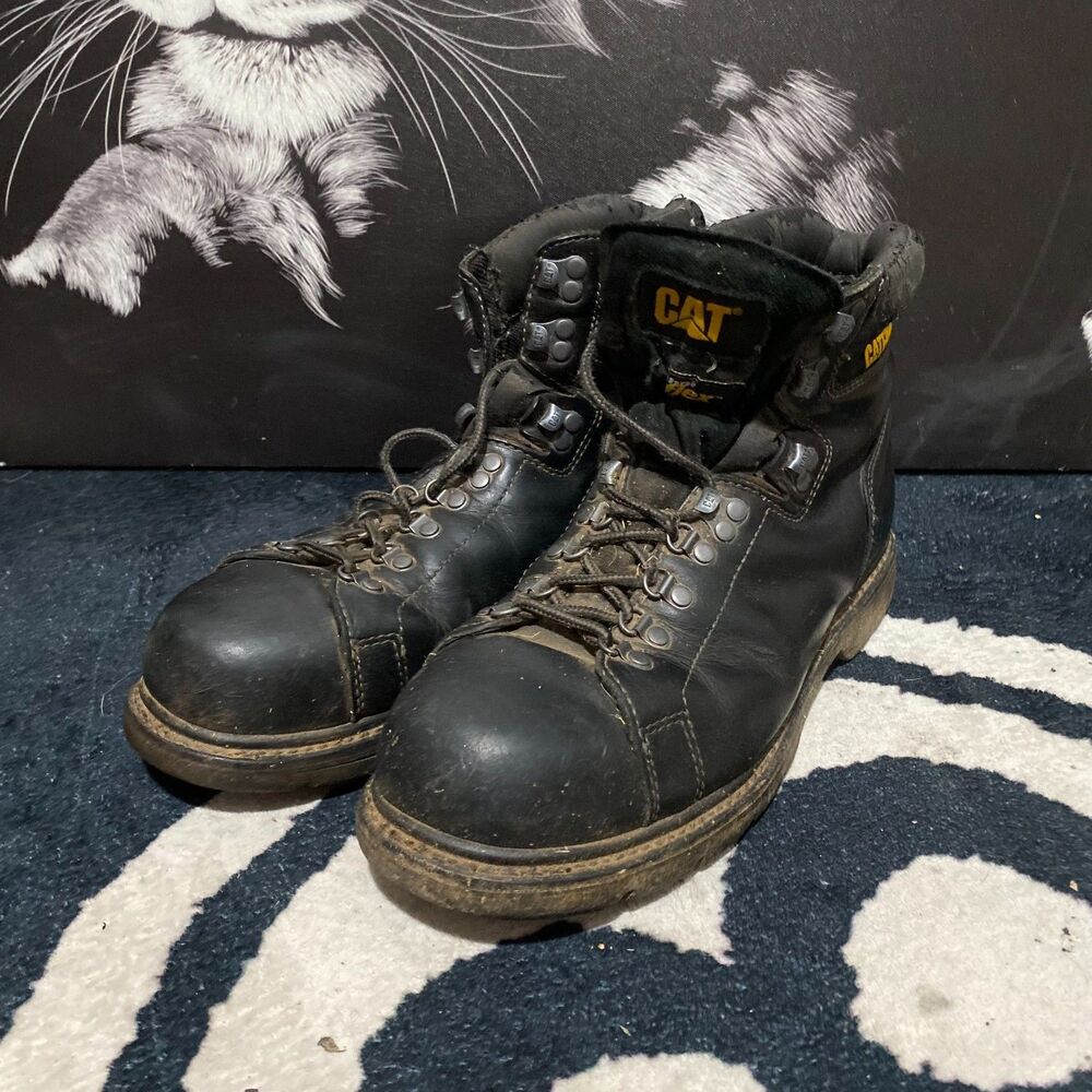 Caterpillar Combat Boot Men's 12 Black Leather Ankle Workwear Utility Steel Toe